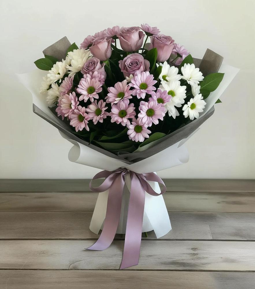 Букет цветов из: Хризантемы и Розы в Кировский Курской области