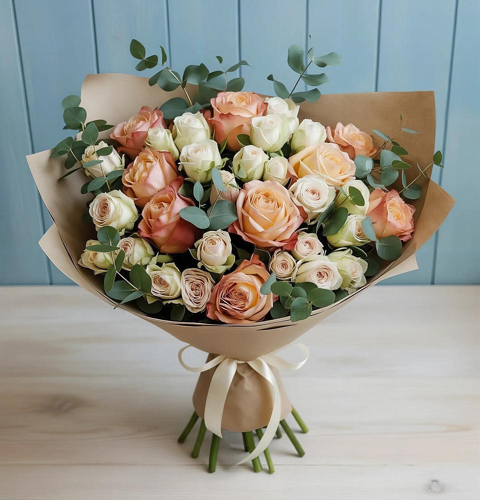 Букет цветов из: Альстромерии и Розы в Кировский Курской области