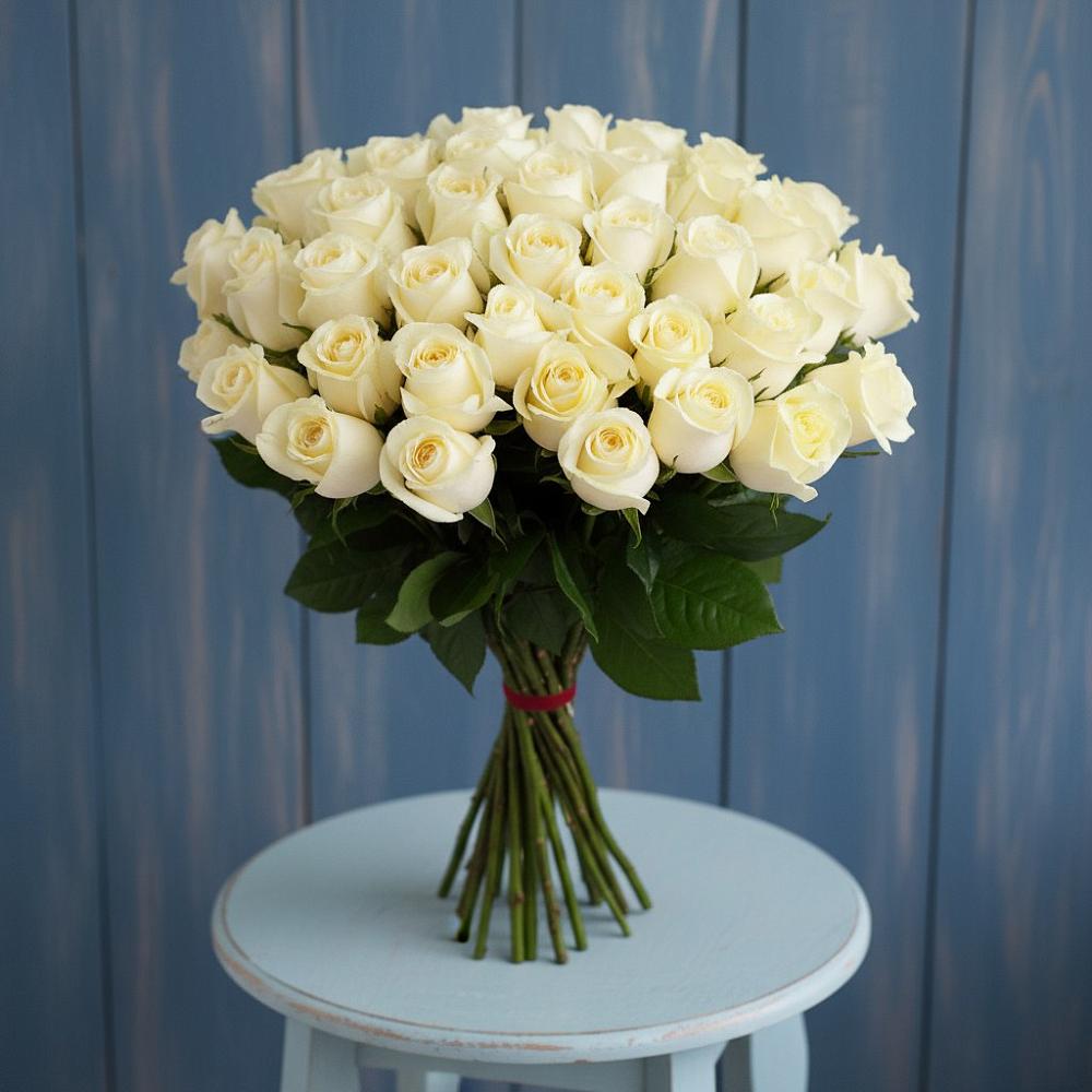 Букет 51 Белая роза Эдлесс Лав в Кировский Курской области