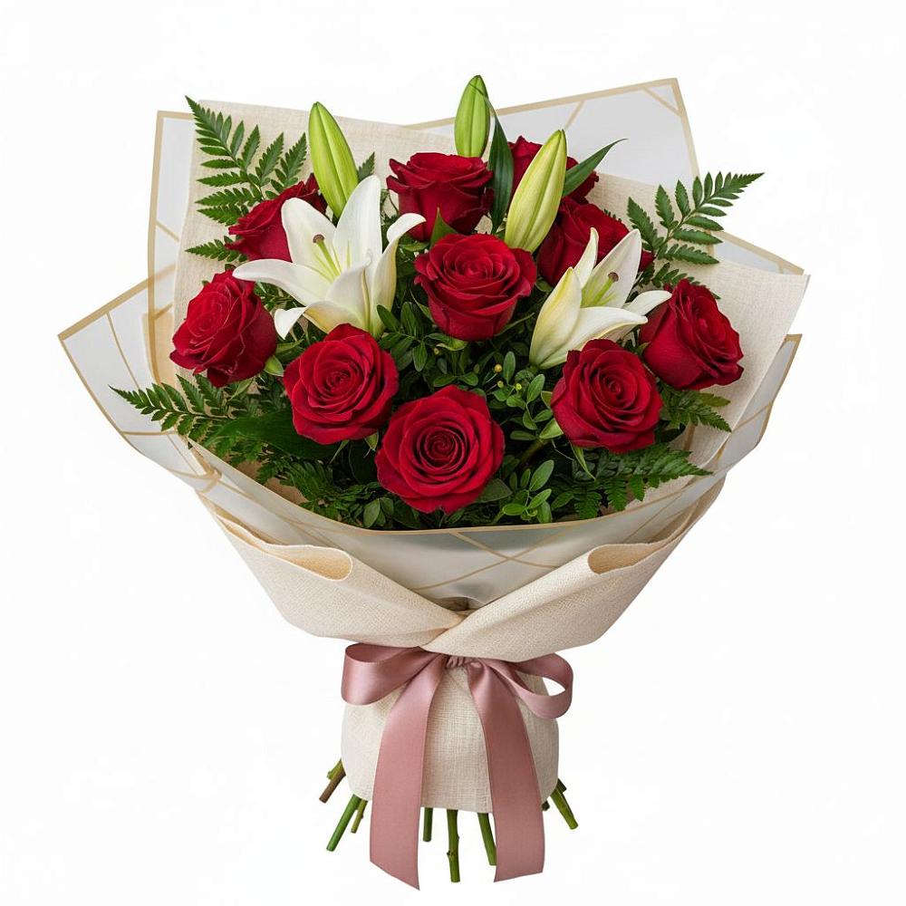 Букет цветов из: Лилии и Розы в Кировский Курской области