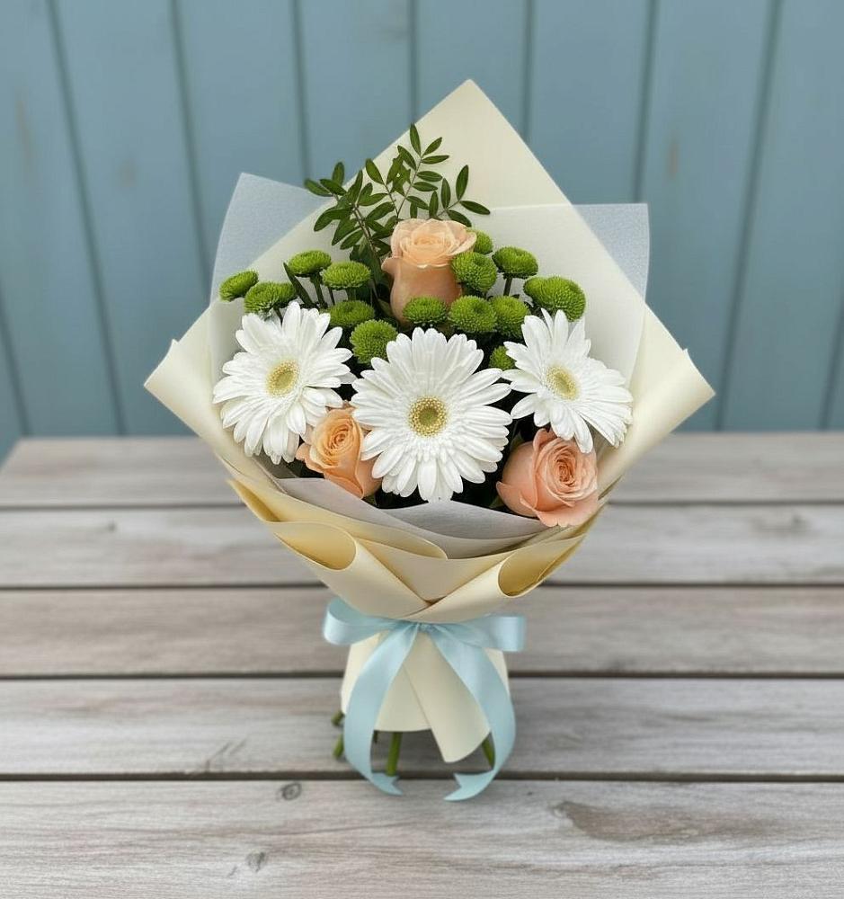 Букет цветов из: Герберы, Розы и Хризантемы в Кировский Курской области